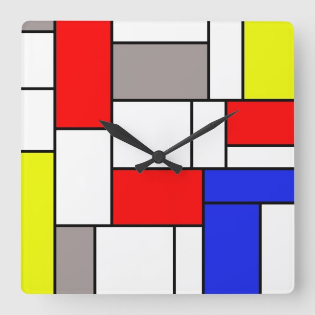 Mondrian Art Quadratische Wanduhr (Vorderseite)