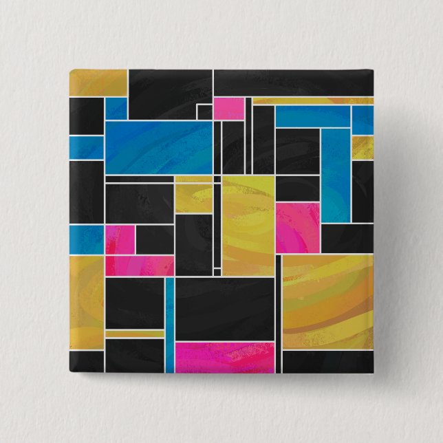 Mondrian Blue Pink Black Print Button (Vorderseite)