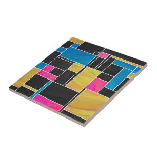 Mondrian Blue Pink Black Print Fliese