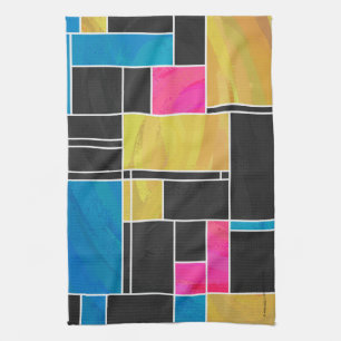 Mondrian Blue Pink Black Print Handtuch