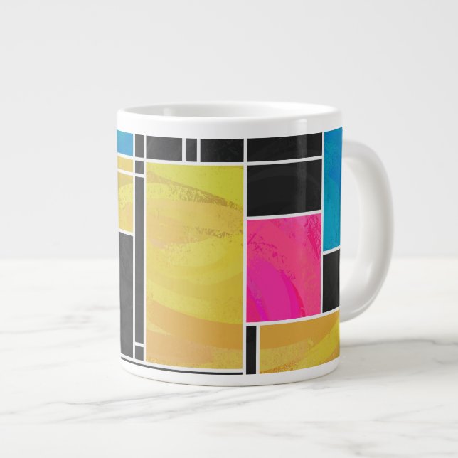 Mondrian Blue Pink Black Print Jumbo-Tasse (Vorderseite Rechts)