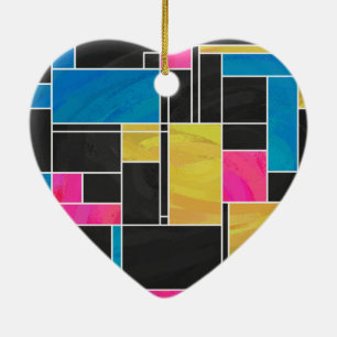 Mondrian Blue Pink Black Print Keramik Ornament