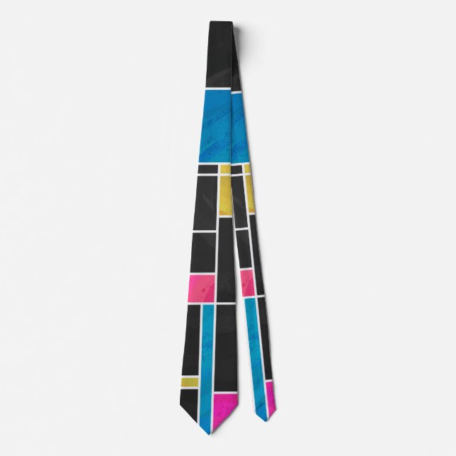 Mondrian Blue Pink Black Print Krawatte (Vorderseite)
