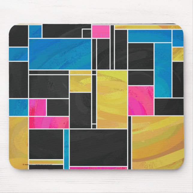 Mondrian Blue Pink Black Print Mousepad (Vorne)