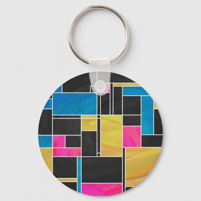 Mondrian Blue Pink Black Print Schlüsselanhänger (Vorderseite)