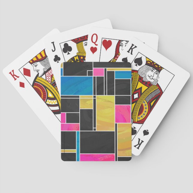 Mondrian Blue Pink Black Print Spielkarten (Rückseite)