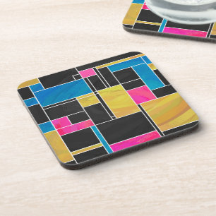 Mondrian Blue Pink Black Print Untersetzer