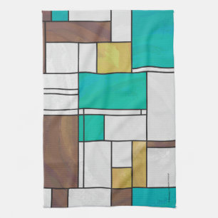 Mondrian Brawn Yellow Aquamarin Print Handtuch