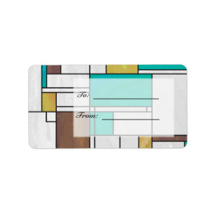 Mondrian Brown Yellow Aquamarin Print Adressaufkleber