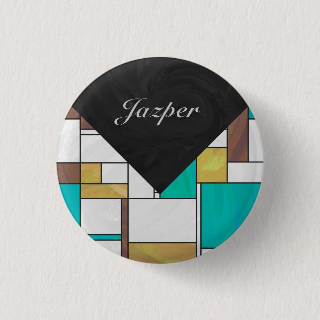 Mondrian Brown Yellow Aquamarin Print Button (Vorderseite)