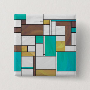 Mondrian Brown Yellow Aquamarin Print Button