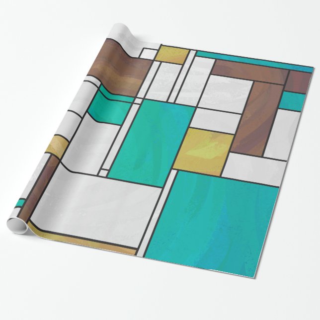Mondrian Brown Yellow Aquamarin Print Geschenkpapier (Ungerollt)