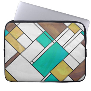 Mondrian Brown Yellow Aquamarin Print Laptopschutzhülle