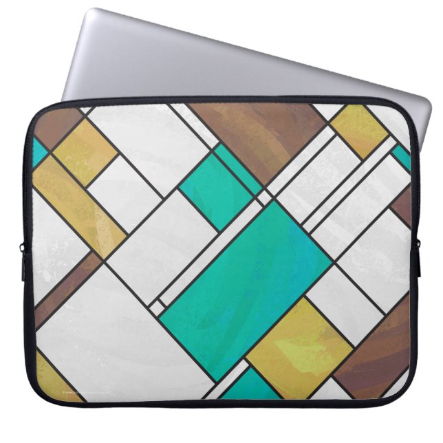 Mondrian Brown Yellow Aquamarin Print Laptopschutzhülle (Vorderseite)