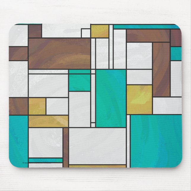 Mondrian Brown Yellow Aquamarin Print Mousepad (Vorne)