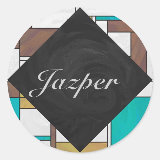 Mondrian Brown Yellow Aquamarin Print Runder Aufkleber (Vorderseite)