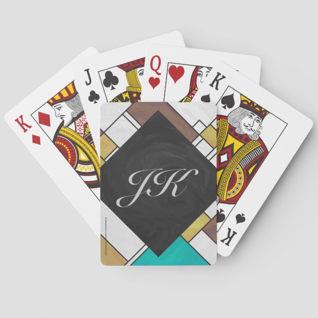 Mondrian Brown Yellow Aquamarin Print Spielkarten (Rückseite)