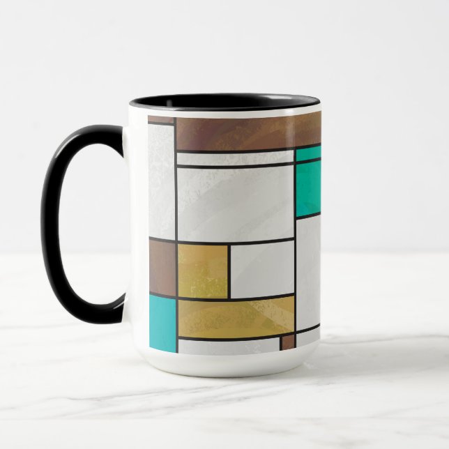 Mondrian Brown Yellow Aquamarin Print Tasse (Links)