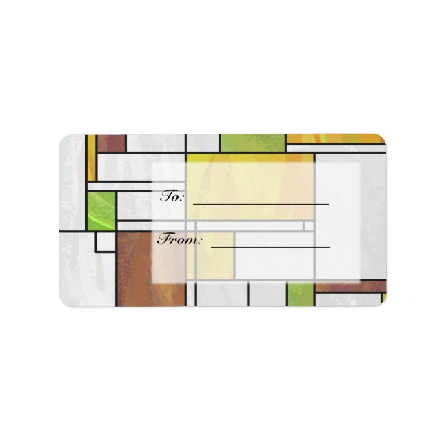 Mondrian Brown Yellow Green Print Adressaufkleber (Vorne)