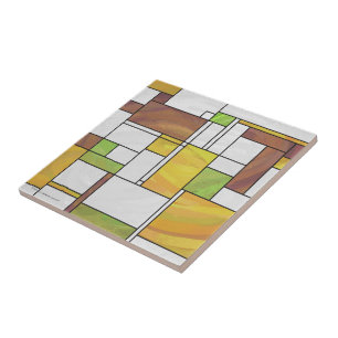 Mondrian Brown Yellow Green Print Fliese