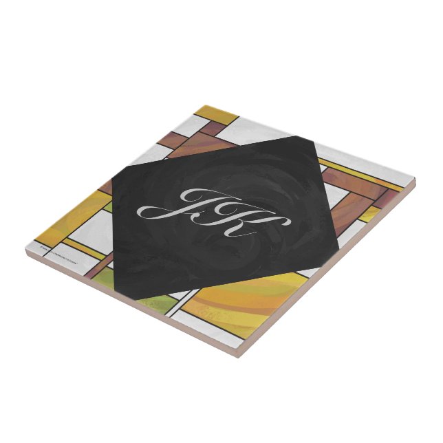 Mondrian Brown Yellow Green Print Fliese (Seite)