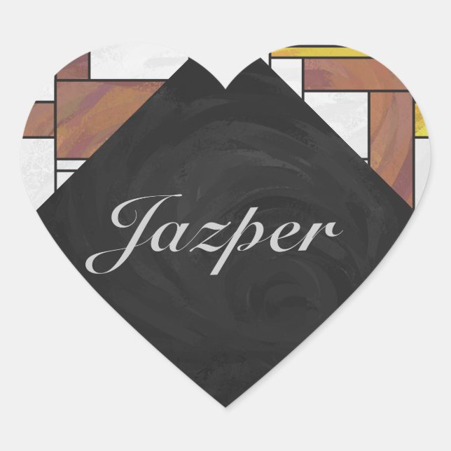 Mondrian Brown Yellow Green Print Herz-Aufkleber (Vorderseite)