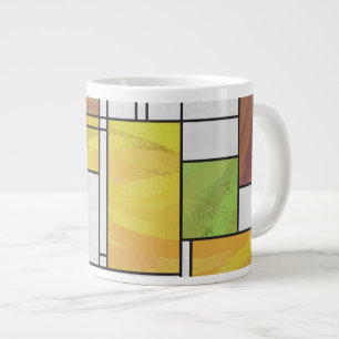 Mondrian Brown Yellow Green Print Jumbo-Tasse