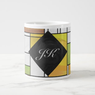 Mondrian Brown Yellow Green Print Jumbo-Tasse