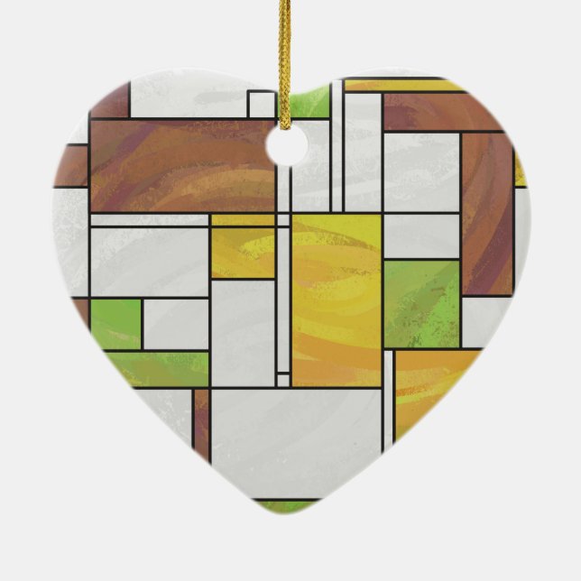 Mondrian Brown Yellow Green Print Keramikornament (Hinten)