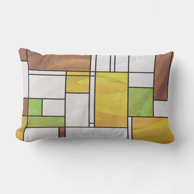 Mondrian Brown Yellow Green Print Lendenkissen (Vorderseite)