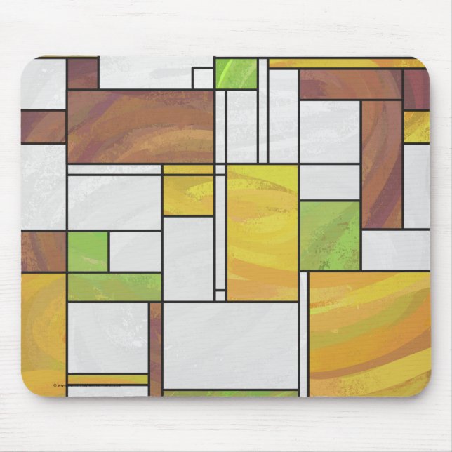 Mondrian Brown Yellow Green Print Mousepad (Vorne)