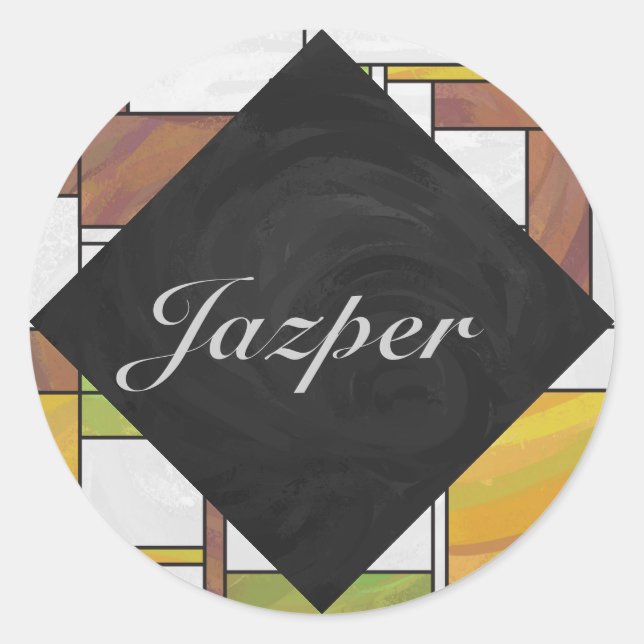 Mondrian Brown Yellow Green Print Runder Aufkleber (Vorderseite)