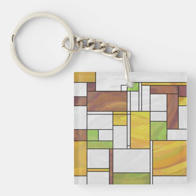 Mondrian Brown Yellow Green Print Schlüsselanhänger (Vorderseite)