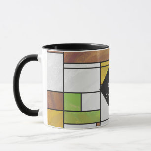 Mondrian Brown Yellow Green Print Tasse