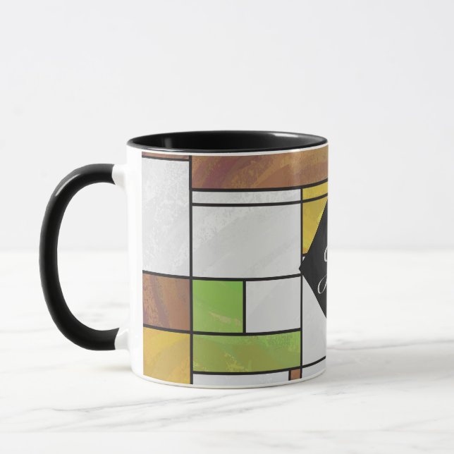 Mondrian Brown Yellow Green Print Tasse (Links)
