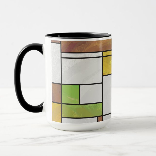 Mondrian Brown Yellow Green Print Tasse (Links)