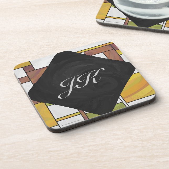 Mondrian Brown Yellow Green Print Untersetzer (Linke Seite)