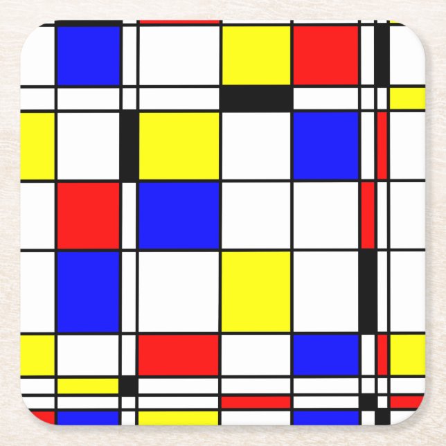 Mondrian bunte Minimalist De Stijl moderne Kunst Rechteckiger Pappuntersetzer (Vorderseite)