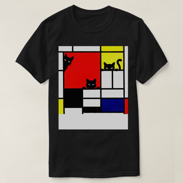 Mondrian Cats Zusammensetzung mit rotem Gelbblau u T-Shirt (Design vorne)