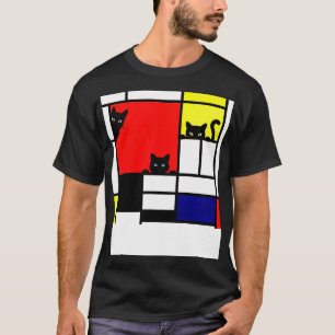 Mondrian Cats Zusammensetzung mit rotem Gelbblau u T-Shirt