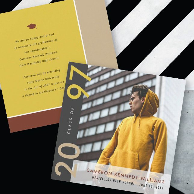 Mondrian Color Blocks Grad Moderner Foto Abschluss Ankündigung (Von Creator hochgeladen)