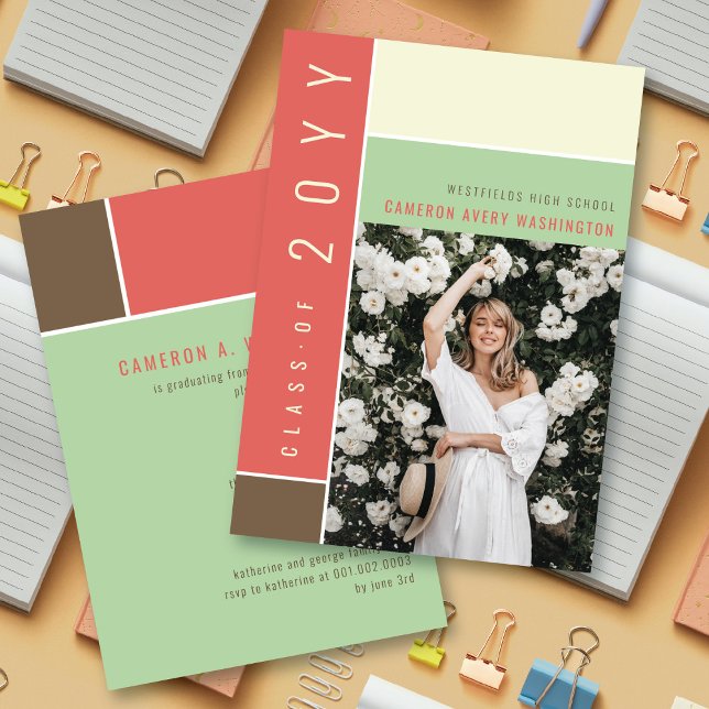 Mondrian Color Blocks Mod Foto Graduation Party Einladung (Von Creator hochgeladen)