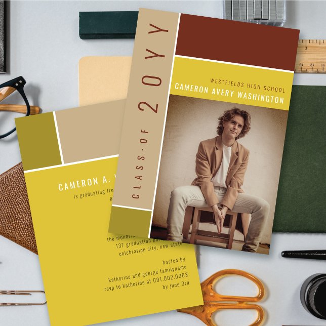 Mondrian Color Blocks Mod Foto Graduation Party Einladung (Von Creator hochgeladen)
