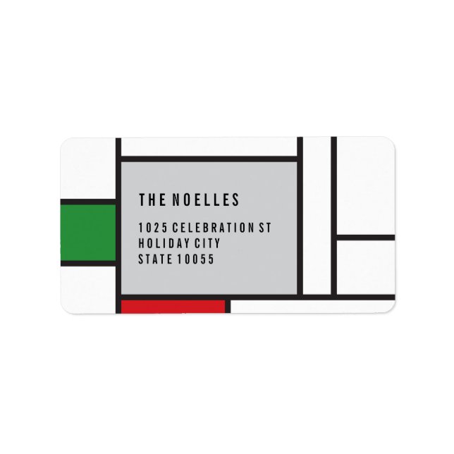 Mondrian De Stijl Art Minimalistisch Holiday Label Adressaufkleber (Vorne)