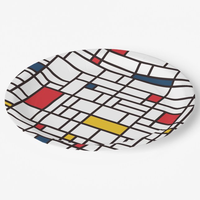 Mondrian De Stijl Pappteller (Schrägansicht)
