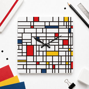 Mondrian De Stijl Quadratische Wanduhr