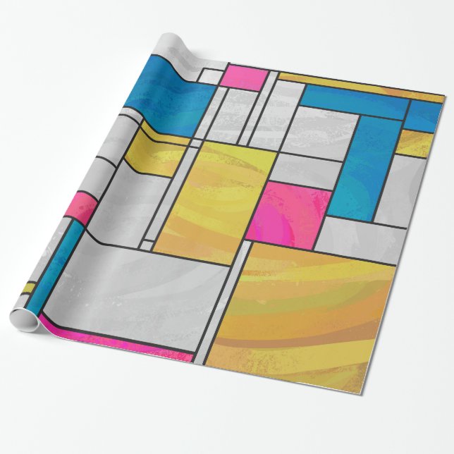 Mondrian gelbe rosa Blaupause Geschenkpapier (Ungerollt)