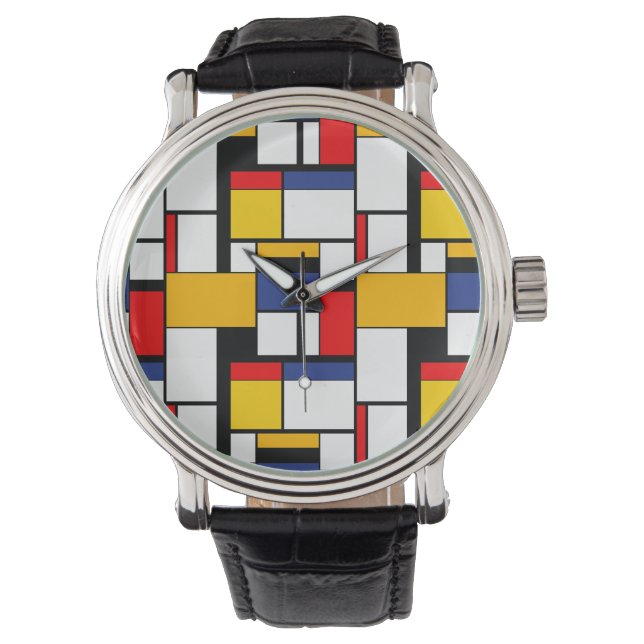Mondrian Geometric Minimalistisch Comopsition Mode Armbanduhr (Vorderseite)