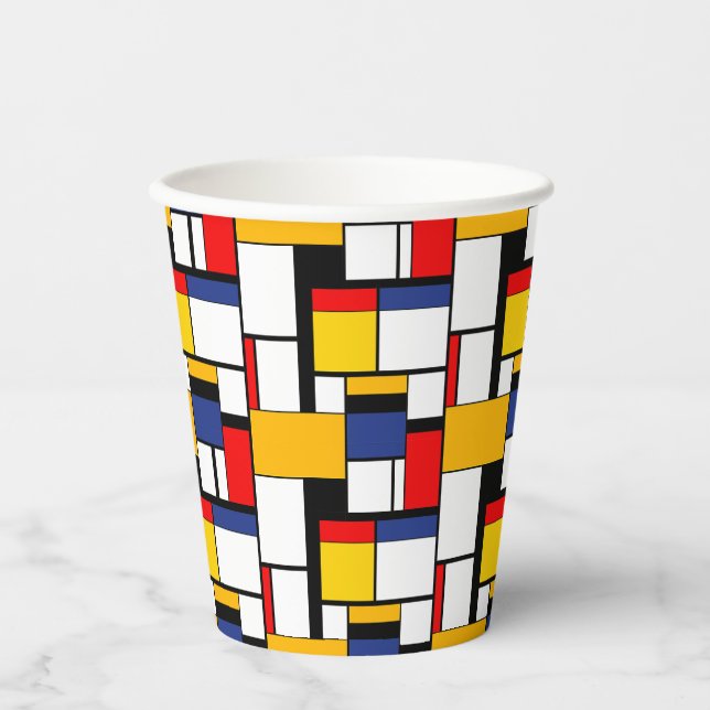 Mondrian Geometric Minimalistisch Comopsition Mode Pappbecher (Vorderseite)