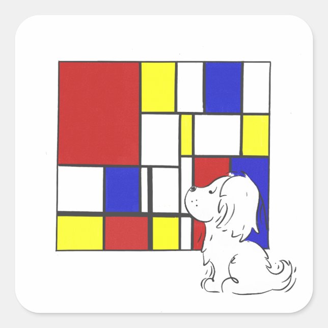 Mondrian Inspired Chamomile Quadratischer Aufkleber (Vorderseite)